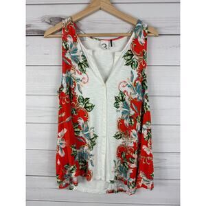 Anthropologie Akemi + Kin Floral Button Tunic Tank Top Womens Small Orange Flowy